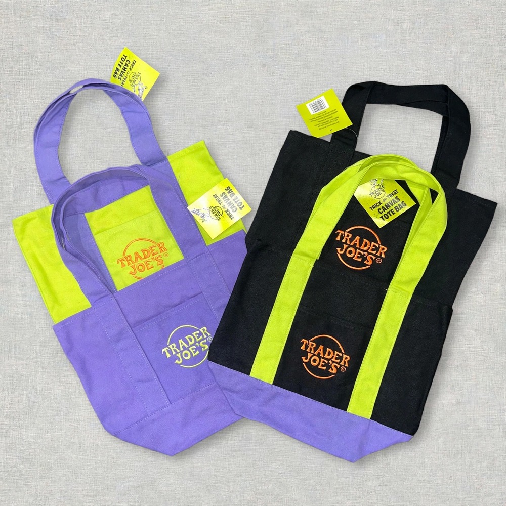 Trader Joe's 2026 Mini Canvas Tote Bag Set of 4 Halloween Trick or Treat NWT